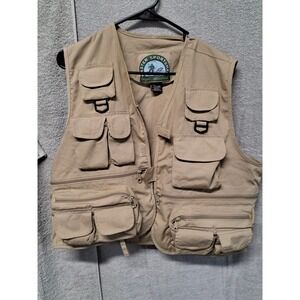 Master Sportsman Fishing Vest Mens Large Tan Khaki Multi Pocket Outdoor Utility